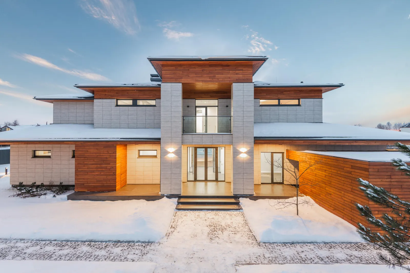Finished modern home with wood siding