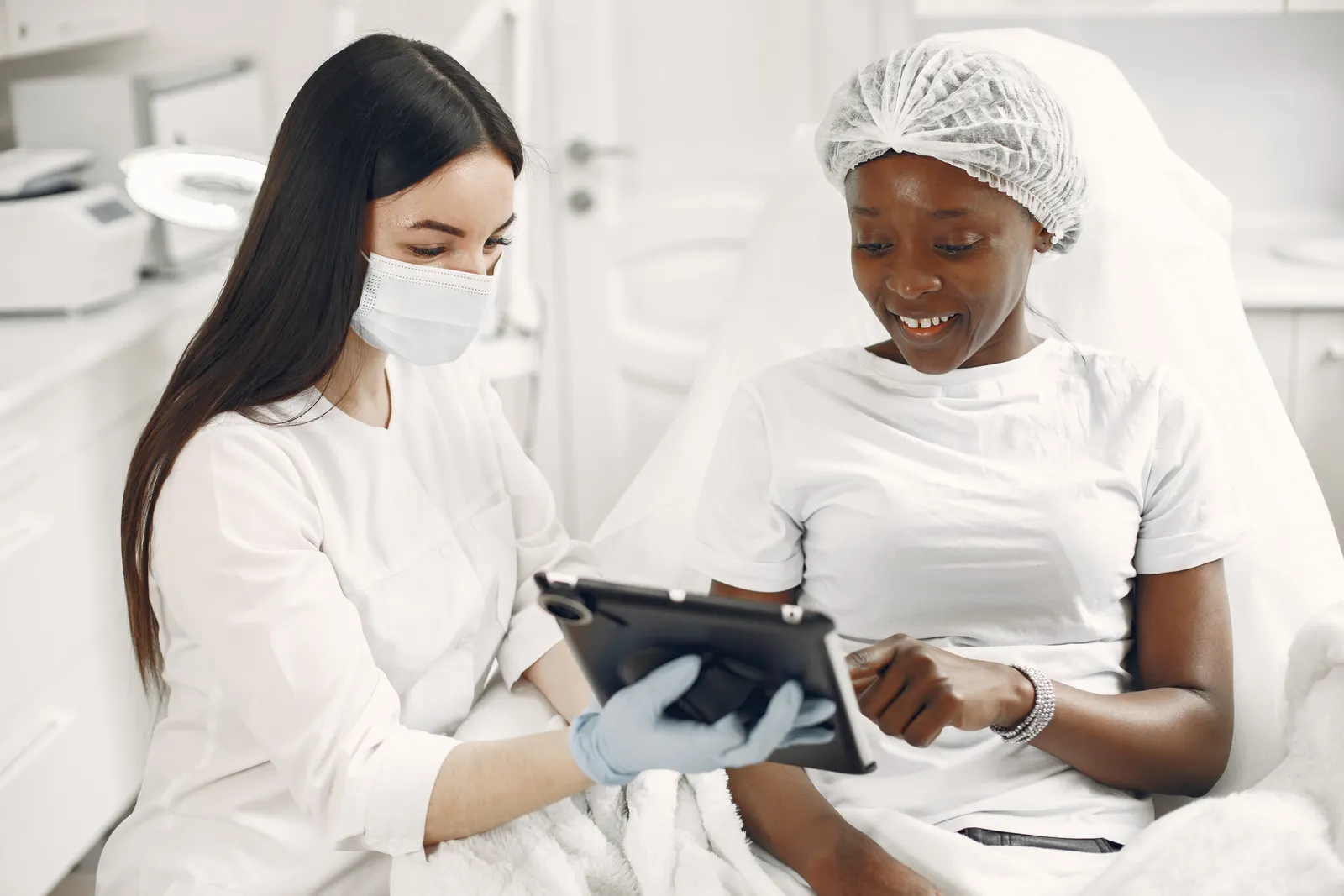 Clinician talking with a patient