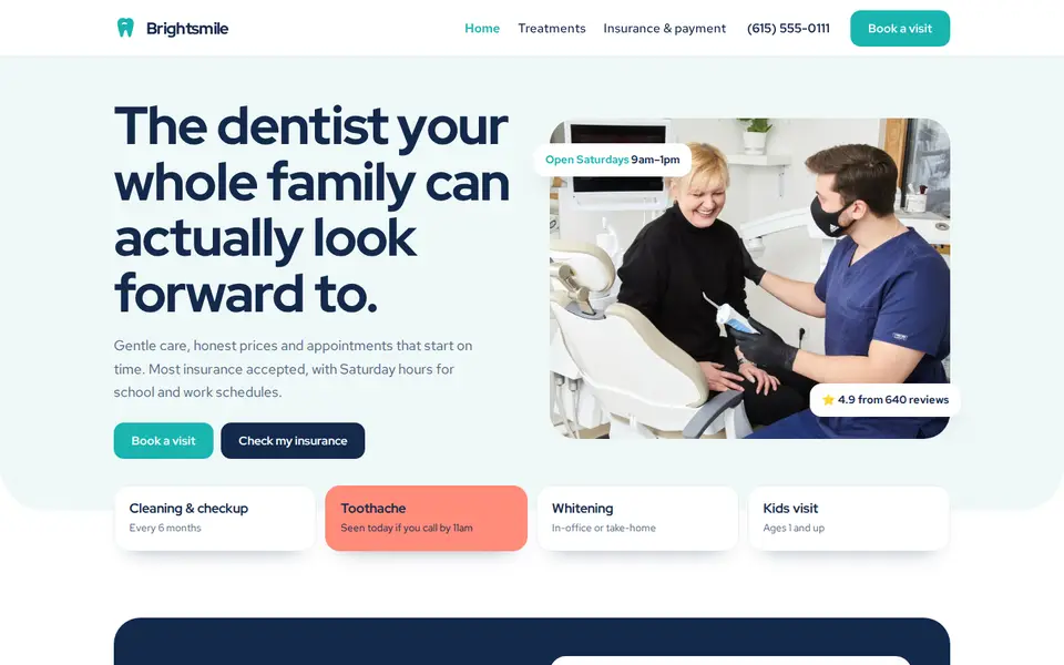 Brightsmile Dental sample website homepage