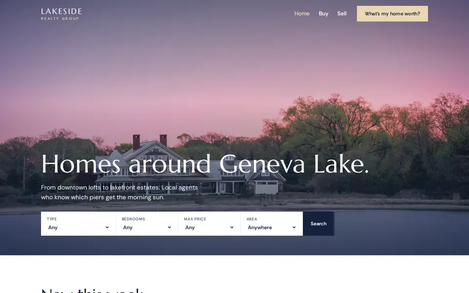 Lakeside Realty sample website homepage